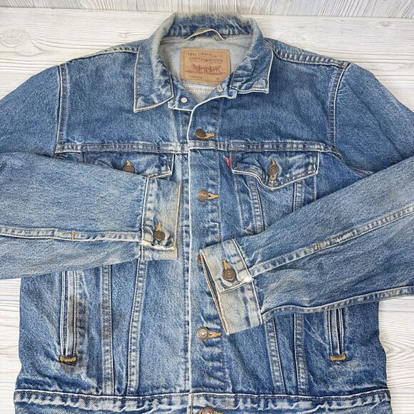 Levi's Denim Trucker Jacket Men's 38 Vintage 70506-0216 Distressed Faded Stained - Picture 5 of 15